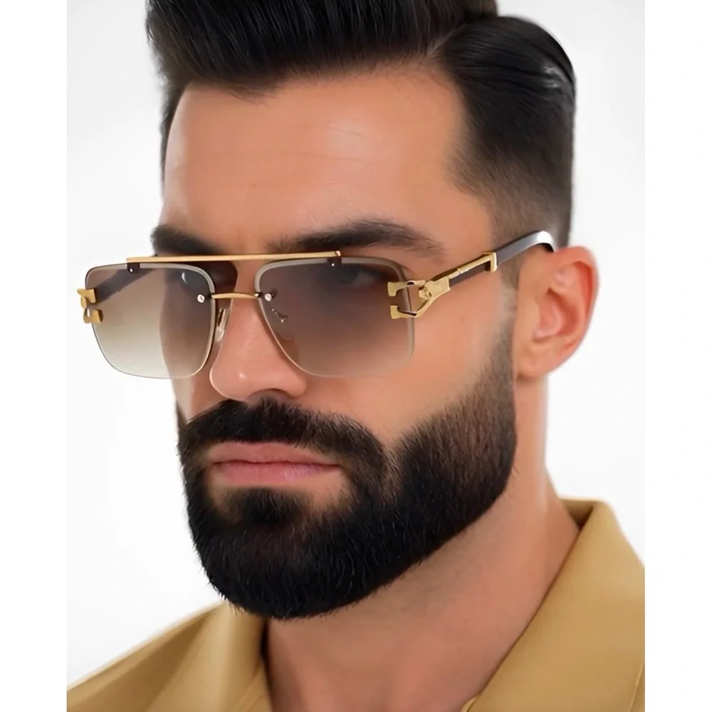 Mens‎ Frameless Square Sunglasses Summer Festival Shades Gradient Brown Lenses